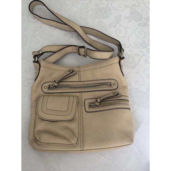 Tignanello Pebbled Leather Light Tan Organizer Crossbody Purse - Picture 1 of 9